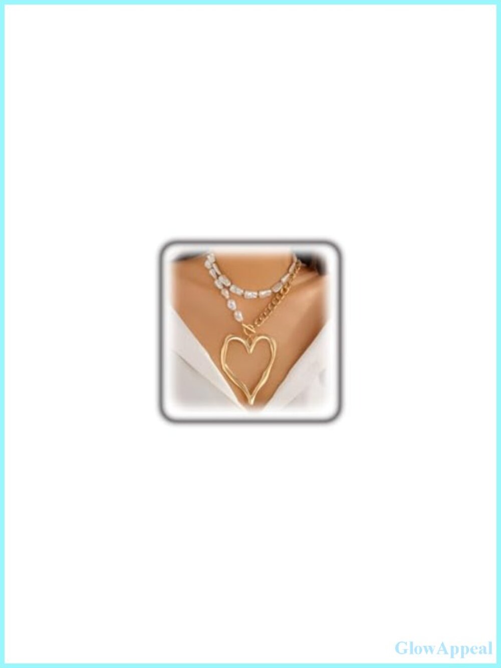 Chunky Heart Pendant Necklace Layered Pearl Choker Y2k Statement Jewelry